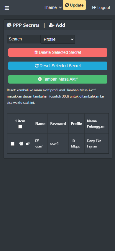 Halaman PPP secrets atau users