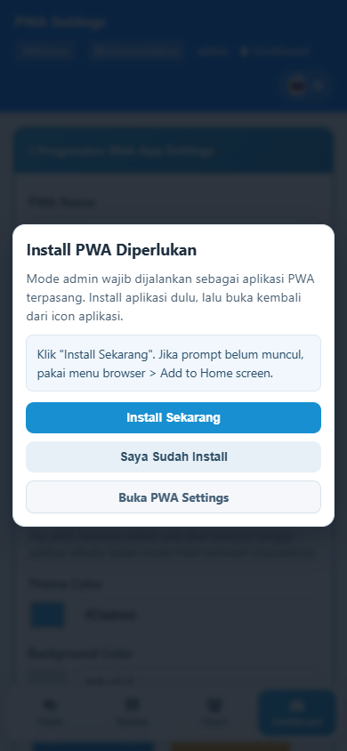 Halaman pengaturan pwa chat admin