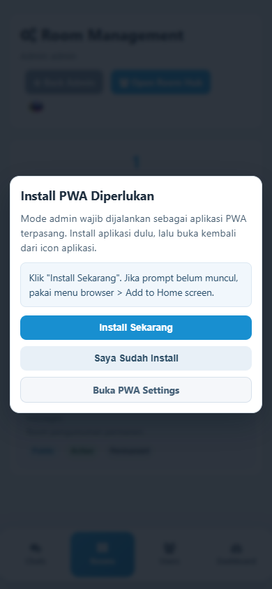 Halaman manajemen room chat