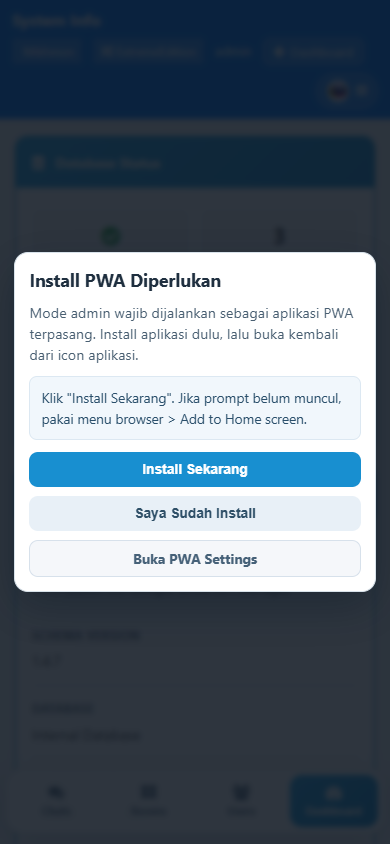 Halaman system info dan db tools chat