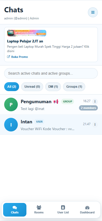 Halaman frontend chat user