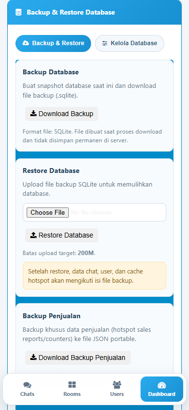 Bagian backup dan restore database chat admin